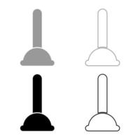 ensemble d'icônes de nettoyage domestique d'outils sanitaires de piston de toilette couleur gris noir vecteur