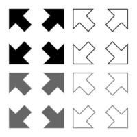 quatre flèches pointant vers différentes directions à partir du centre icon set couleur gris noir illustration contour style plat simple image vecteur