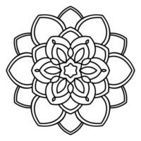 fleur de doodle rond ornemental isolé sur fond blanc. mandala de contour noir. cercle géométrique pour livre de coloriage, logo, élément de conception. vecteur