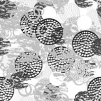 motif harmonieux abstrait grunge noir et blanc avec cercles, anneaux, différents coups de pinceau et formes. fond de cercles texturés à l'infini. vecteur