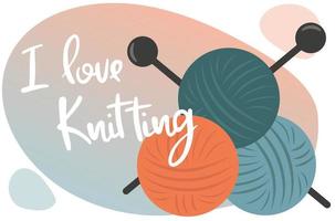 journée mondiale du tricot dans les lieux publics. aime tricoter. pelotes de laine à tricoter. temps passe-temps. illustration de dessin animé plat mignon de vecteur. concept fait à la main. vecteur