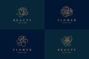 ensemble vectoriel d'illustrations de logo de fleurs de ligne vectorielle de dessin à la main. couronne florale. emblème de luxe doré botanique. utiliser pour les cosmétiques, le spa, les produits de beauté. boutique, hôtel, restaurant, bijouterie.