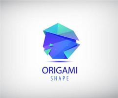logo origami abstrait vectoriel. forme de facette 3d, logotype triangulaire. futuriste vecteur
