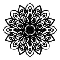 mandalas de fleurs. éléments décoratifs d'époque. fleur de doodle rond ornemental isolé sur fond blanc. mandala de contour noir. élément de cercle géométrique. vecteur