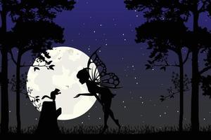 silhouette mignonne de fée et de lune vecteur