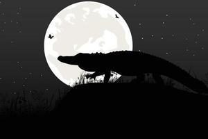 jolie silhouette de crocodile et de lune vecteur