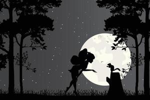 silhouette mignonne de fée et de lune vecteur