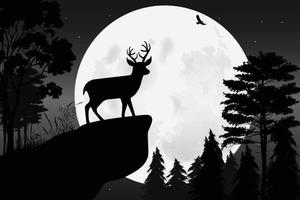 jolie silhouette de cerf et de lune vecteur