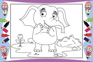 dessin animé animal éléphant à colorier pour les enfants vecteur