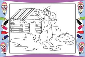 dessin animé animal âne à colorier pour les enfants vecteur