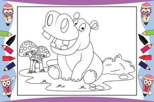 dessin animé animal hippopotame à colorier pour les enfants vecteur