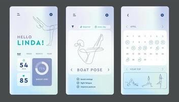 cours de yoga sur l'application d'écran. site mobile de cours de pilates. conception d'applications pour smartphone une ligne. vecteur