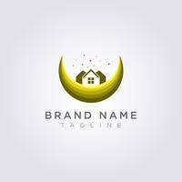 Créez un logo maison sur la lune avec des étoiles pour votre entreprise ou votre marque. vecteur