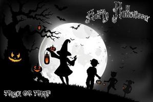 fond d'halloween sur la pleine lune avec une petite fille sur la pleine lune vecteur