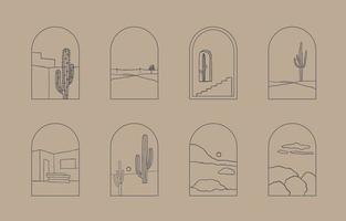 collection du désert avec cactus, arche, fenêtre.illustration vectorielle pour icône, autocollant, imprimable et tatouage vecteur
