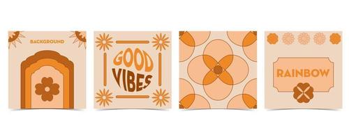 collection de design hippie avec fleur d'oranger, soleil, arc-en-ciel pour les médias sociaux vecteur