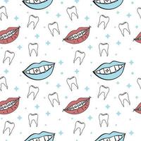 fond transparent de dents et de sourires et illustration de la dentisterie dans un style doodle en format vectoriel