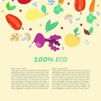 régime alimentaire et alimentation biologique. légumes et fruits dans un style plat. le modèle convient aux magazines de santé, aux sites Web sur l'alimentation et aux bulletins d'information des restaurants. concept de vecteur d'aliments sains.