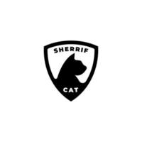 emblème du logo du chat sherrif. logo de sécurité. silhouette de chat avec bouclier vecteur