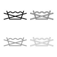 interdit lavage vêtements soins symboles lavage concept blanchisserie signe icône contour ensemble noir gris couleur illustration vectorielle image style plat vecteur