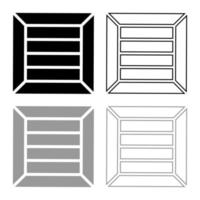 caisse pour le transport de marchandises boîte en bois conteneur icône contour ensemble illustration vectorielle de couleur gris noir image de style plat vecteur