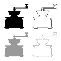 moulin à café moulin manuel fabrication classique style vintage icône contour ensemble noir gris couleur illustration vectorielle image de style plat vecteur