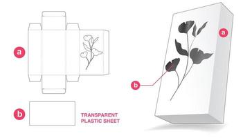 boîte avec fleur au pochoir et modèle de découpe de feuille de plastique transparent