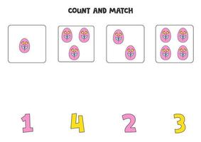 jeu de comptage pour les enfants. comptez tous les œufs de Pâques et faites correspondre les nombres. feuille de travail pour les enfants. vecteur