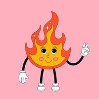 personnage de flamme mignon dans un style rétro avec des yeux vecteur