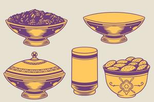 dessinés à la main d'ornements islamiques avec des plats arabes traditionnels vecteur