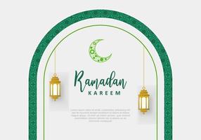 ramadan kareem saluant l'ornement islamique, la calligraphie arabe de la lune verte vecteur