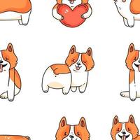 modèle sans couture avec des chiens corgi mignons dans un style de doodle de dessin animé. fond d'illustration vectorielle. vecteur