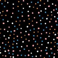 motif minimaliste abstrait harmonieux avec des points bleus, roses, orange et blancs sur fond noir. fond d'illustration vectorielle. vecteur