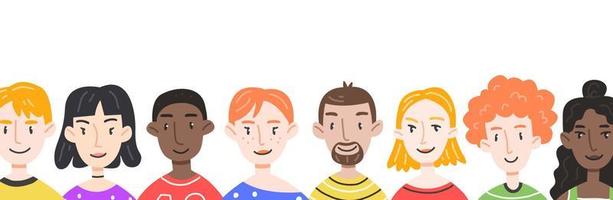 bannière avec différentes personnes dans un style mignon de dessin animé. illustration vectorielle avec des personnages. vecteur
