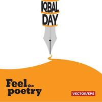 iqbal day ressentez la poésie avec le design du stylo vecteur