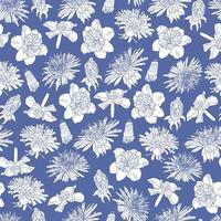 motif floral sans couture d'art de ligne vintage de grande floraison vecteur