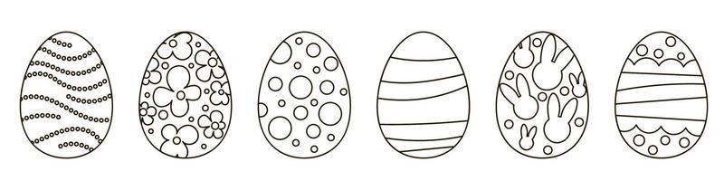 ensemble d'oeufs de pâques. nourriture traditionnelle pour la fête. pack d'éléments en forme d'ellipse. décoration de chasse de pâques. groupe coloré de symboles de Pâques. isolé sur fond blanc. pour la promotion, l'impression. vecteur