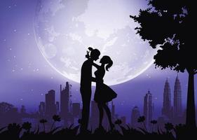 silhouette de couple s'embrassant sous la lune vecteur