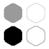 Hexagone avec coins arrondis set icône gris noir couleur illustration vectorielle image style plat remplissage solide contour ligne de contour mince vecteur