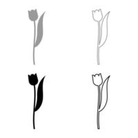 fleur, tulipe, plante, silhouette, icône, contour, ensemble, noir, gris, couleur, vecteur, illustration, plat, style, image vecteur