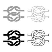 deux noeuds nautiques cordes fil avec boucle cordon marin torsadé icône contour ensemble couleur gris noir illustration vectorielle image de style plat vecteur