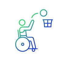 icône de vecteur linéaire dégradé de basket-ball en fauteuil roulant. sport de balle de compétition. jeu de basket adaptatif. symbole de couleur de ligne mince. pictogramme de style moderne. dessin de contour isolé de vecteur