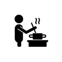 cuire l'icône de glyphe noir. personne remuant la soupe dans la casserole. nourriture faite maison. préparation du dîner à la maison. Habitudes alimentaires saines. symbole de silhouette sur un espace blanc. illustration vectorielle isolée vecteur