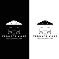 terrasse café extérieur logo vector illustration design dessin au trait vintage