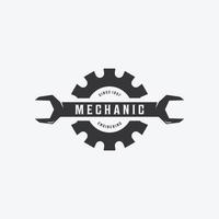 logo de clé à molette minimaliste, vecteur de conception d'outils mécaniques d'ingénierie, illustration vintage du concept de garage automobile