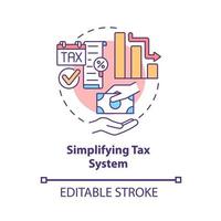 icône de concept de système fiscal simplifiant. simplification du code des impôts idée abstraite illustration de la ligne mince. problèmes de fiscalité. avantages de la simplification. dessin de couleur de contour isolé de vecteur. trait modifiable vecteur