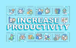 augmenter la bannière de concepts de mots de productivité. rendement des employés. infographie avec des icônes linéaires sur fond bleu. typographie créative isolée. illustration de couleur de contour de vecteur avec texte