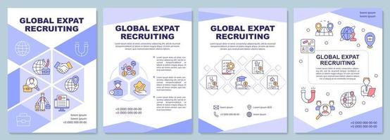 modèle de brochure de recrutement mondial d'expatriés. l'embauche de salariés à l'étranger. dépliant, livret, impression de dépliant, conception de la couverture avec des icônes linéaires. mises en page vectorielles pour la présentation, les rapports annuels, les pages publicitaires vecteur