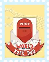 logo de la journée mondiale de la poste avec boîte aux lettres et enveloppe vecteur