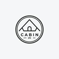 emblème du logo vectoriel minimaliste de cabine ou de chalet, illustration de conception d'art en ligne de lodge en bois